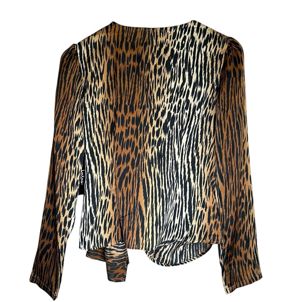 Lulus Fierce Ambition Brown Tiger Print Long Sleeve Top Sz Small NEW Faux Wrap - Picture 5 of 9